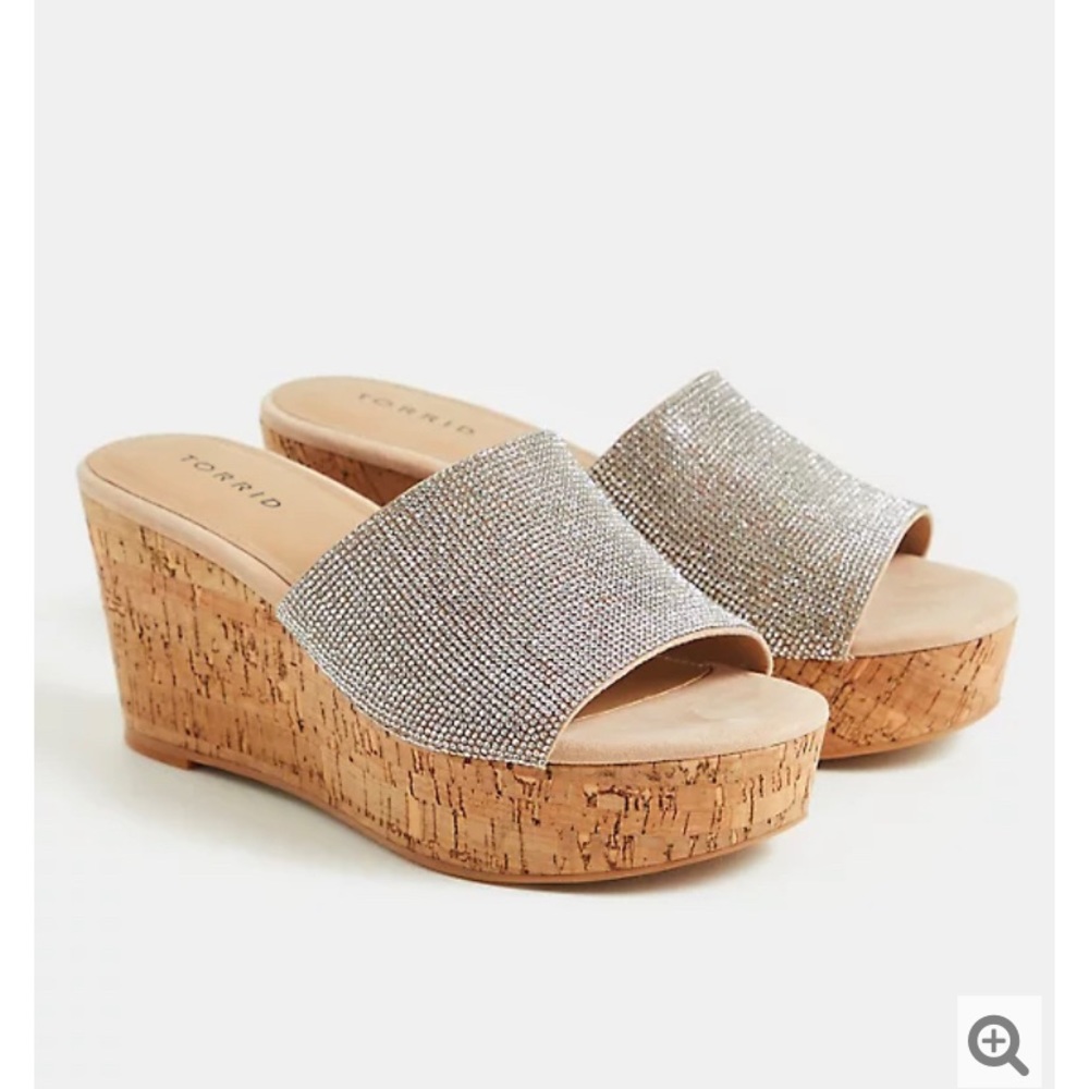 Torrid Beige Rhinestone Cork Wedge Sandal NIB